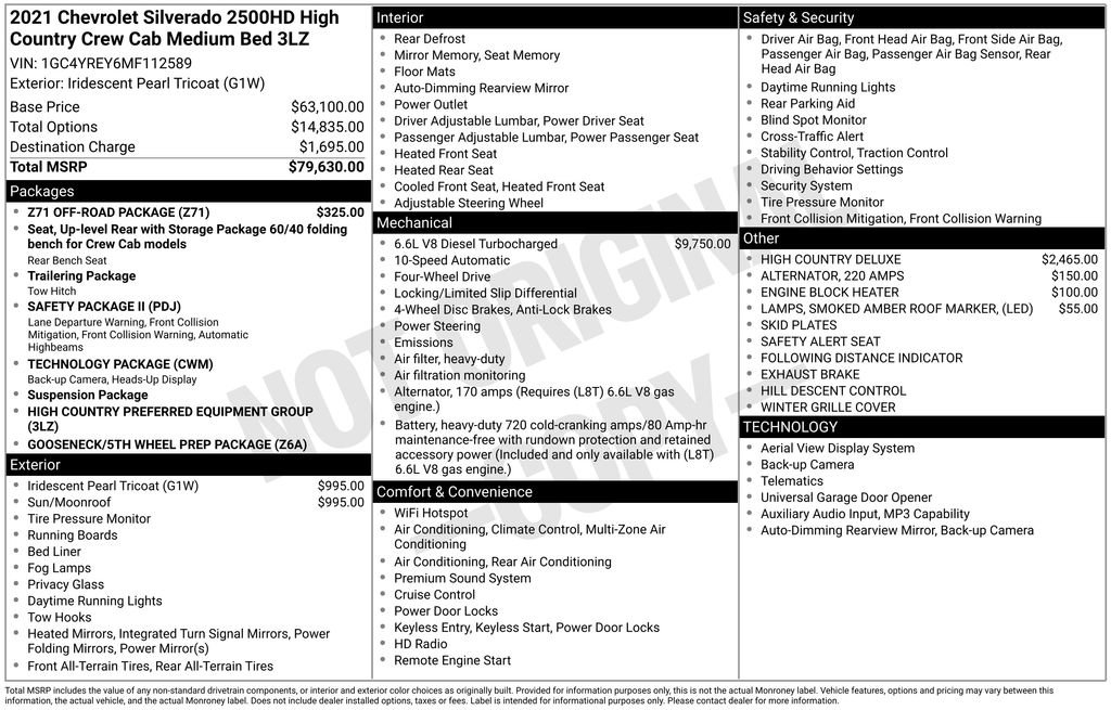 Used 2021 Chevrolet Silverado 2500 High Country w/ Z71 Off-Road Package AWD/4WD image 6
