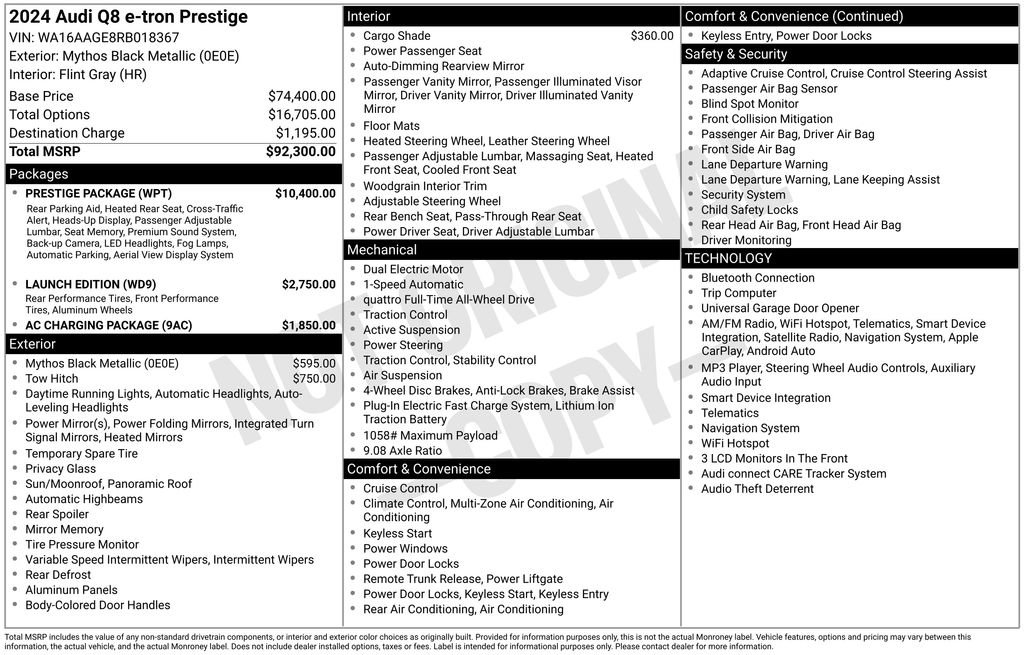 Used 2024 Audi Q8 e-tron Prestige w/ Prestige Package AWD/4WD image 41