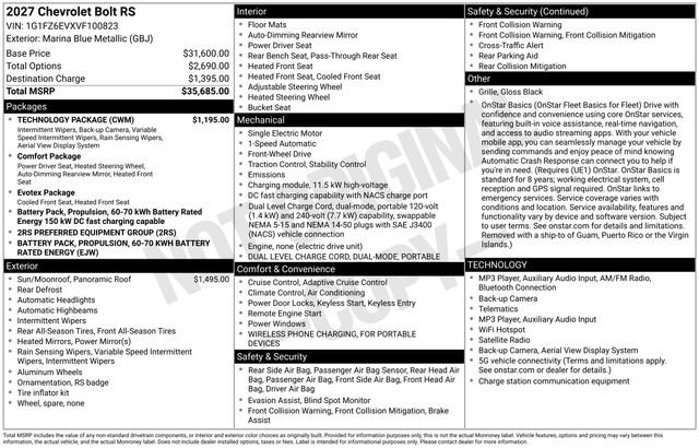 New 2027 Chevrolet Bolt RS w/ Technology Package FWD image 42
