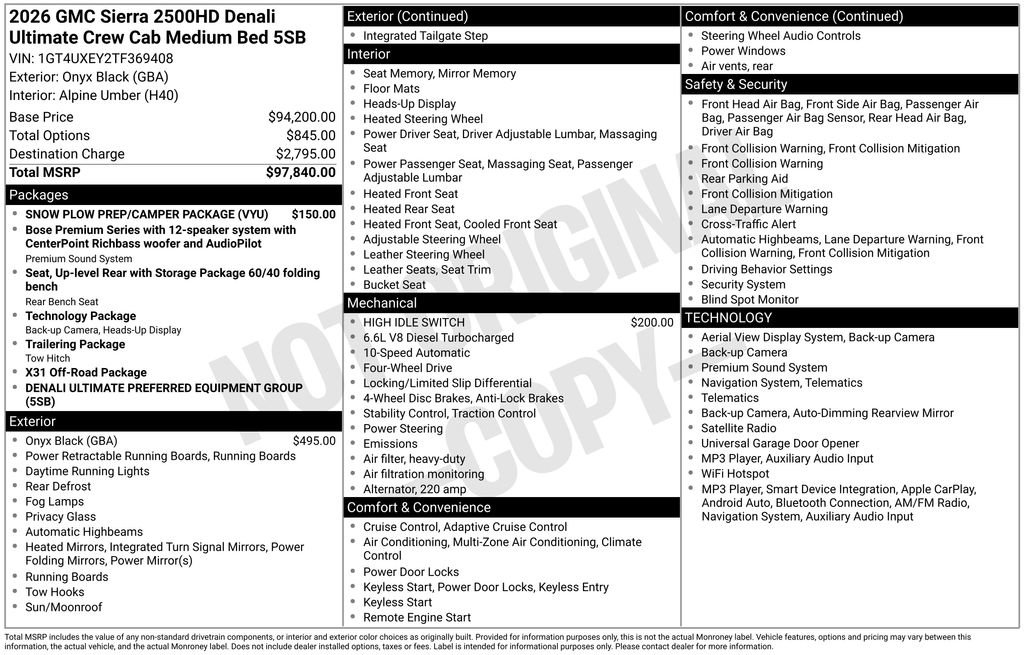 New 2026 GMC Sierra 2500 Denali Ultimate w/ Snow Plow Prep/Camper Package AWD/4WD image 2