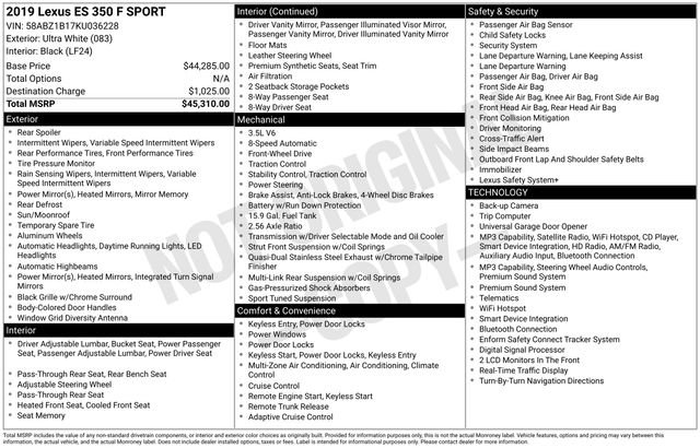 Used 2019 Lexus ES 350 F Sport FWD image 33