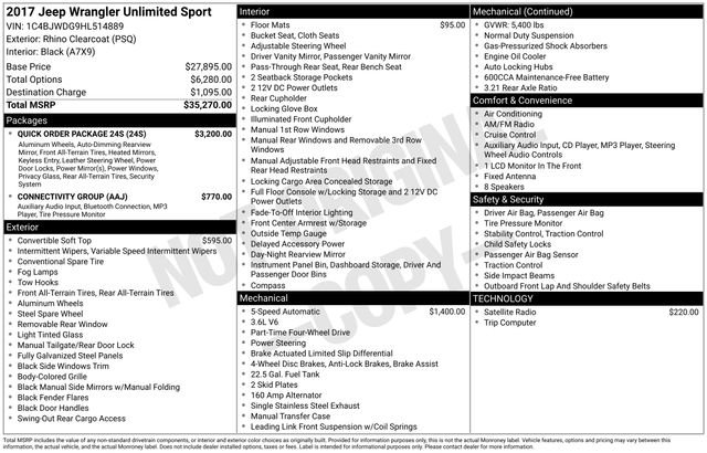 Used 2017 Jeep Wrangler Unlimited Sport w/ Quick Order Package 24S image 6