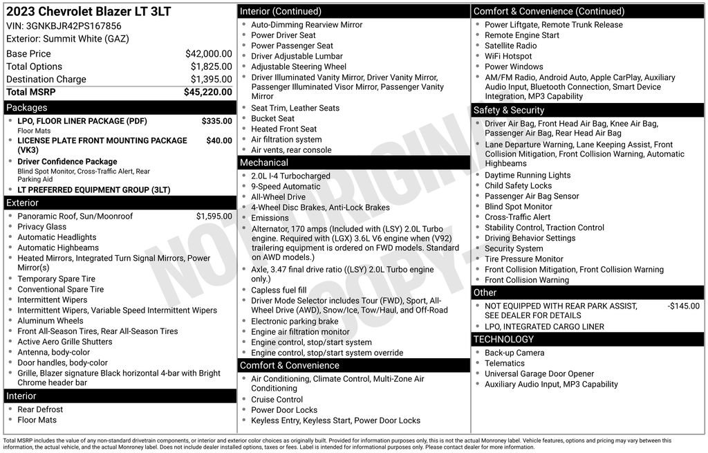 Certified 2023 Chevrolet Blazer LT w/ LPO, Floor Liner Package AWD/4WD image 34