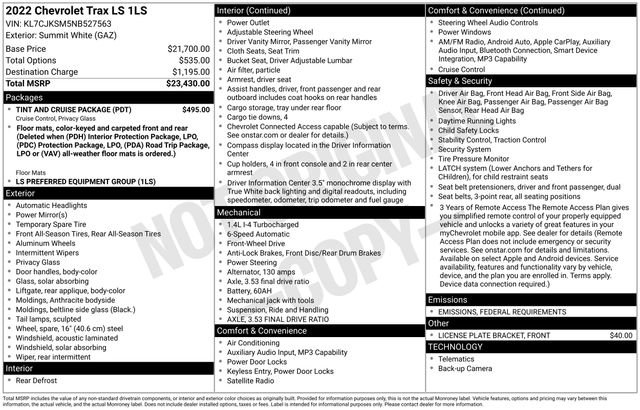 Used 2022 Chevrolet Trax LS w/ Tint and Cruise Package image 4