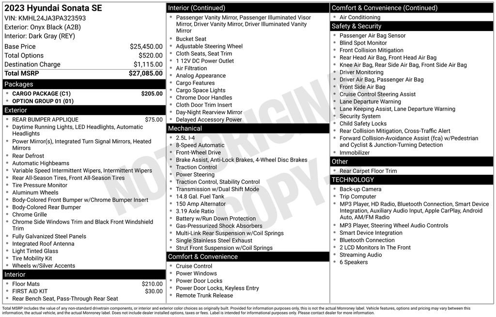 Used 2023 Hyundai Sonata SE w/ Cargo Package FWD image 6