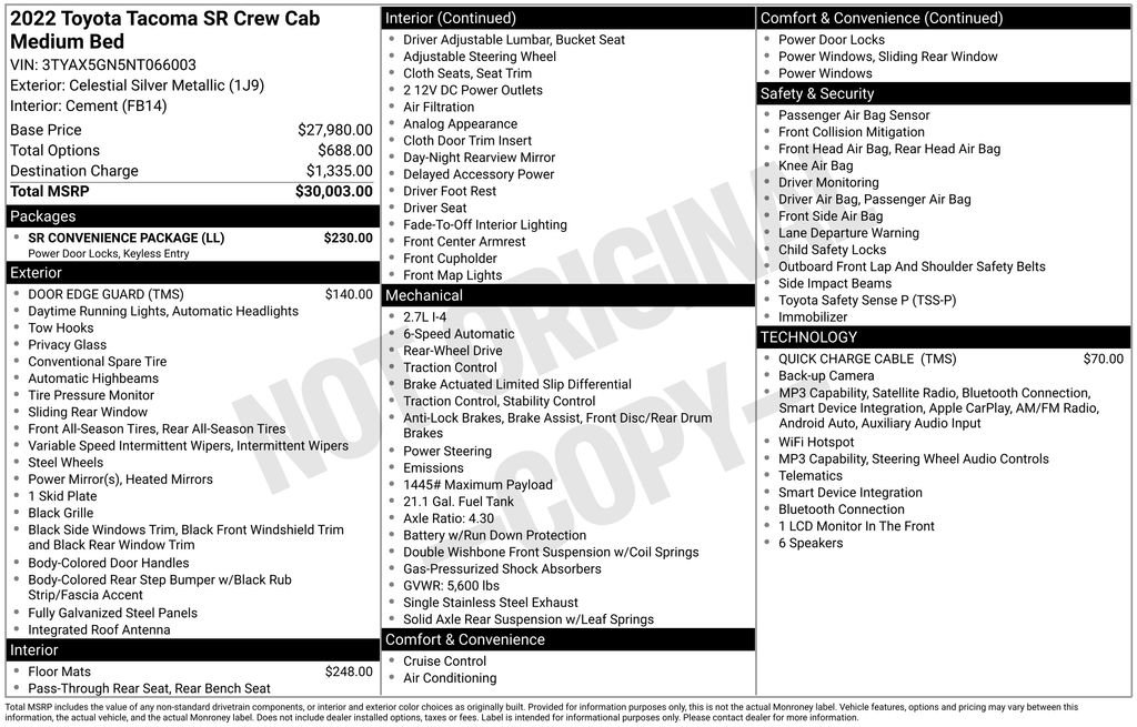Used 2022 Toyota Tacoma SR w/ SR Convenience Package RWD image 3