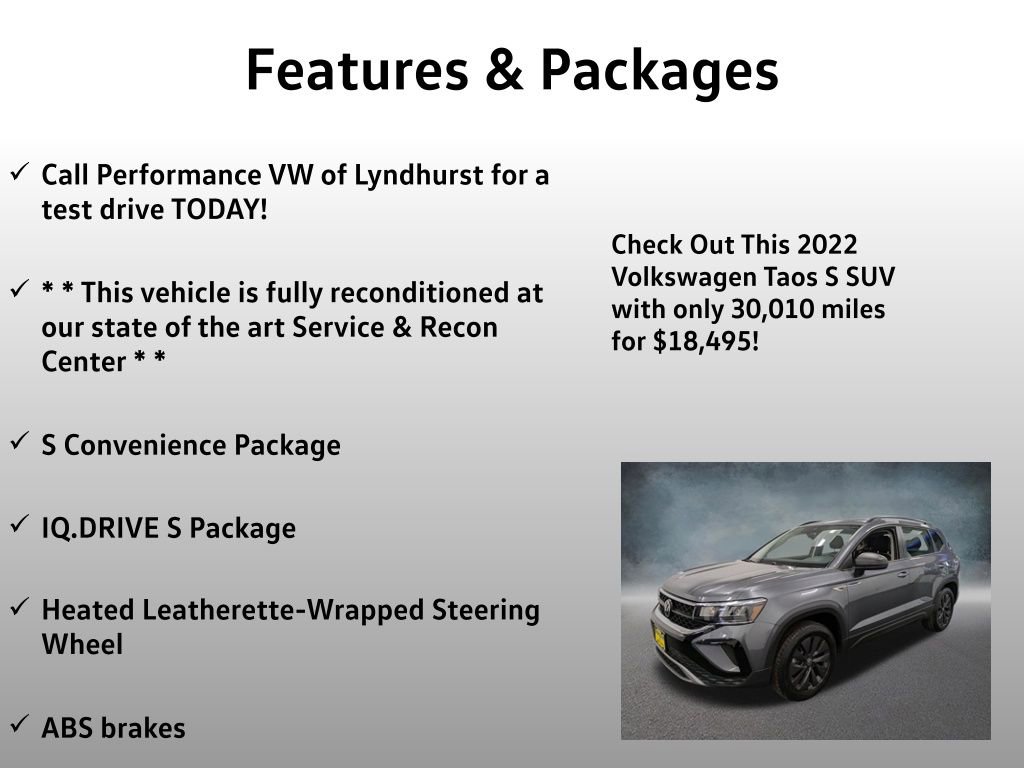 Used 2022 Volkswagen Taos S w/ IQ Drive S Package AWD/4WD image 4
