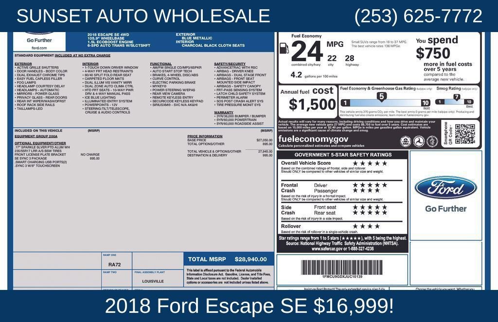 Used 2018 Ford Escape SE w/ SE Sync 3 Package image 41