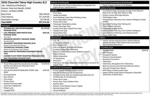 New 2026 Chevrolet Tahoe High Country AWD/4WD image 4
