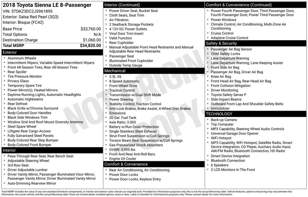 Certified 2018 Toyota Sienna LE FWD image 2