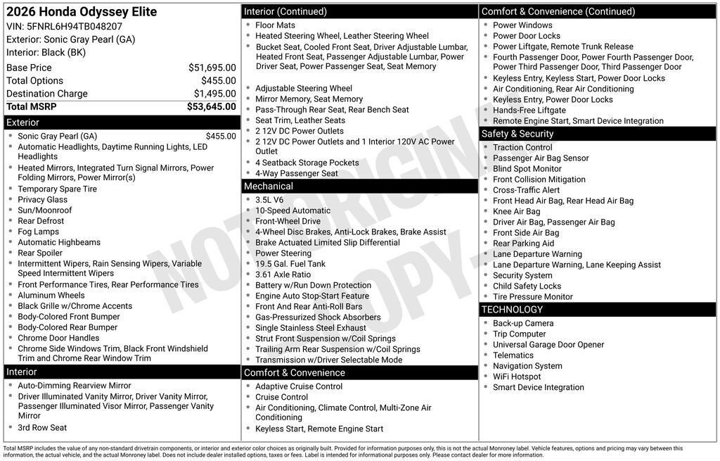 New 2026 Honda Odyssey Elite image 4