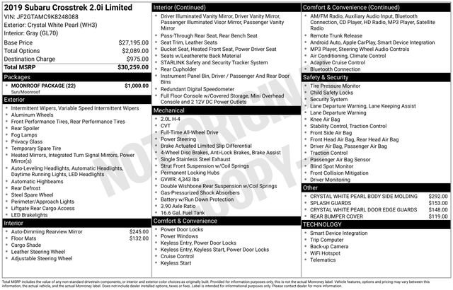 Used 2019 Subaru Crosstrek 2.0i Limited w/ Moonroof Package image 7