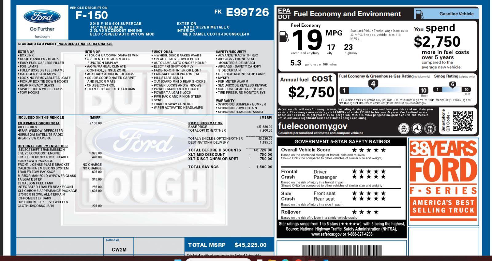 Used 2015 Ford F150 XLT w/ Equipment Group 301A Mid image 4