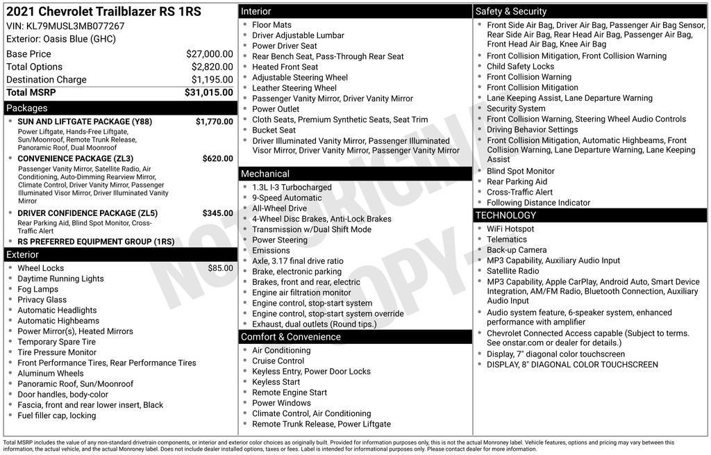 Used 2021 Chevrolet TrailBlazer RS w/ Sun and Liftgate Package AWD/4WD image 20