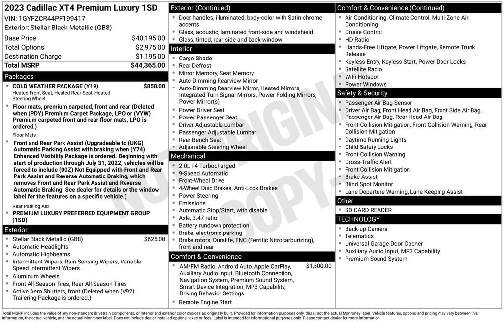 Certified 2023 Cadillac XT4 Premium Luxury w/ Cold Weather Package image 34