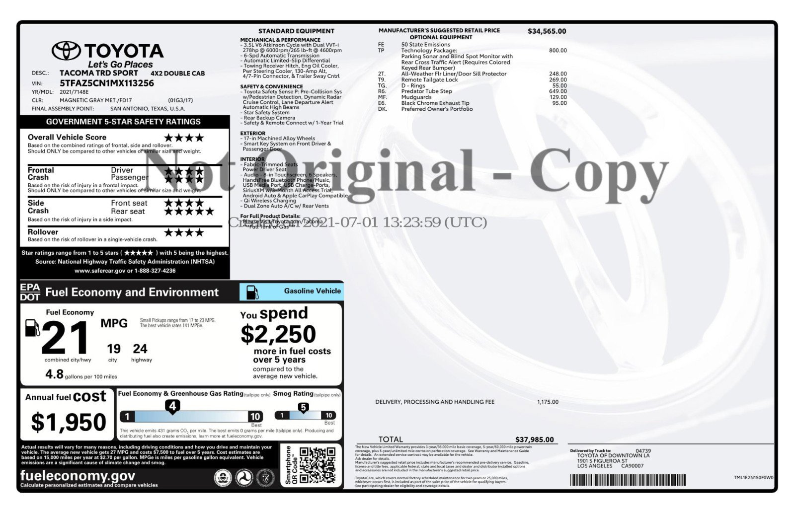 Used 2021 Toyota Tacoma TRD Sport w/ Technology Package RWD image 49