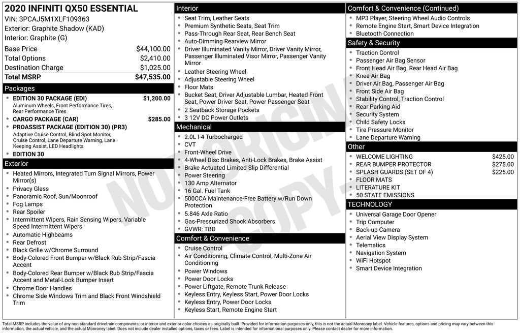 Used 2020 INFINITI QX50 Essential w/ Edition 30 Package image 38