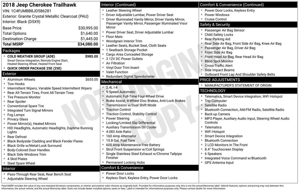 Used 2018 Jeep Cherokee Trailhawk w/ Cold Weather Group AWD/4WD image 11