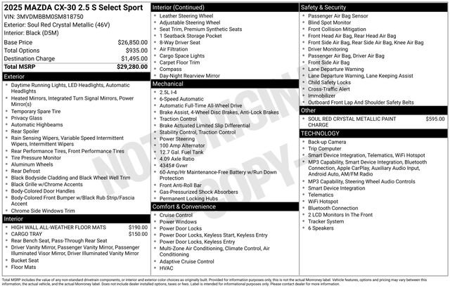 Used 2025 MAZDA CX-30 AWD 2.5 S w/ Select Sport Pkg image 30