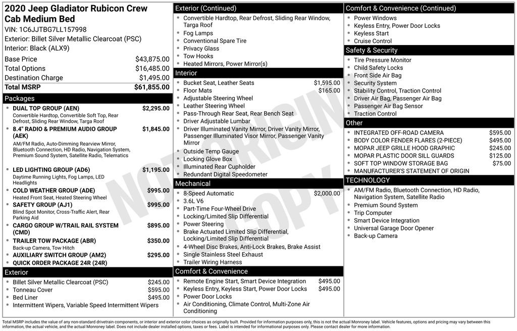 Used 2020 Jeep Gladiator Rubicon w/ Dual Top Group image 10