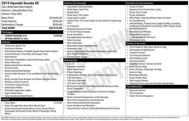 Used 2019 Hyundai Sonata SE w/ Cargo Package image 5