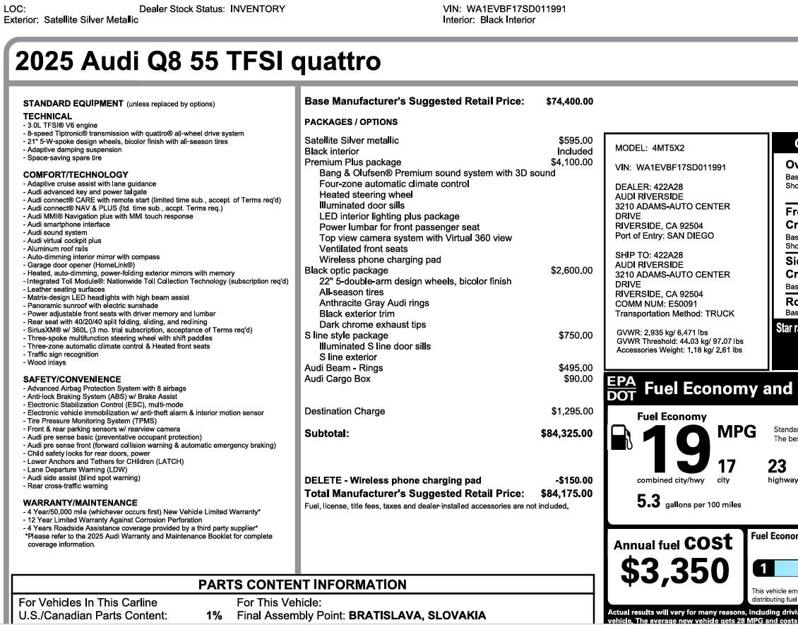 Used 2025 Audi Q8 Premium Plus w/ Premium Plus Package AWD/4WD image 3