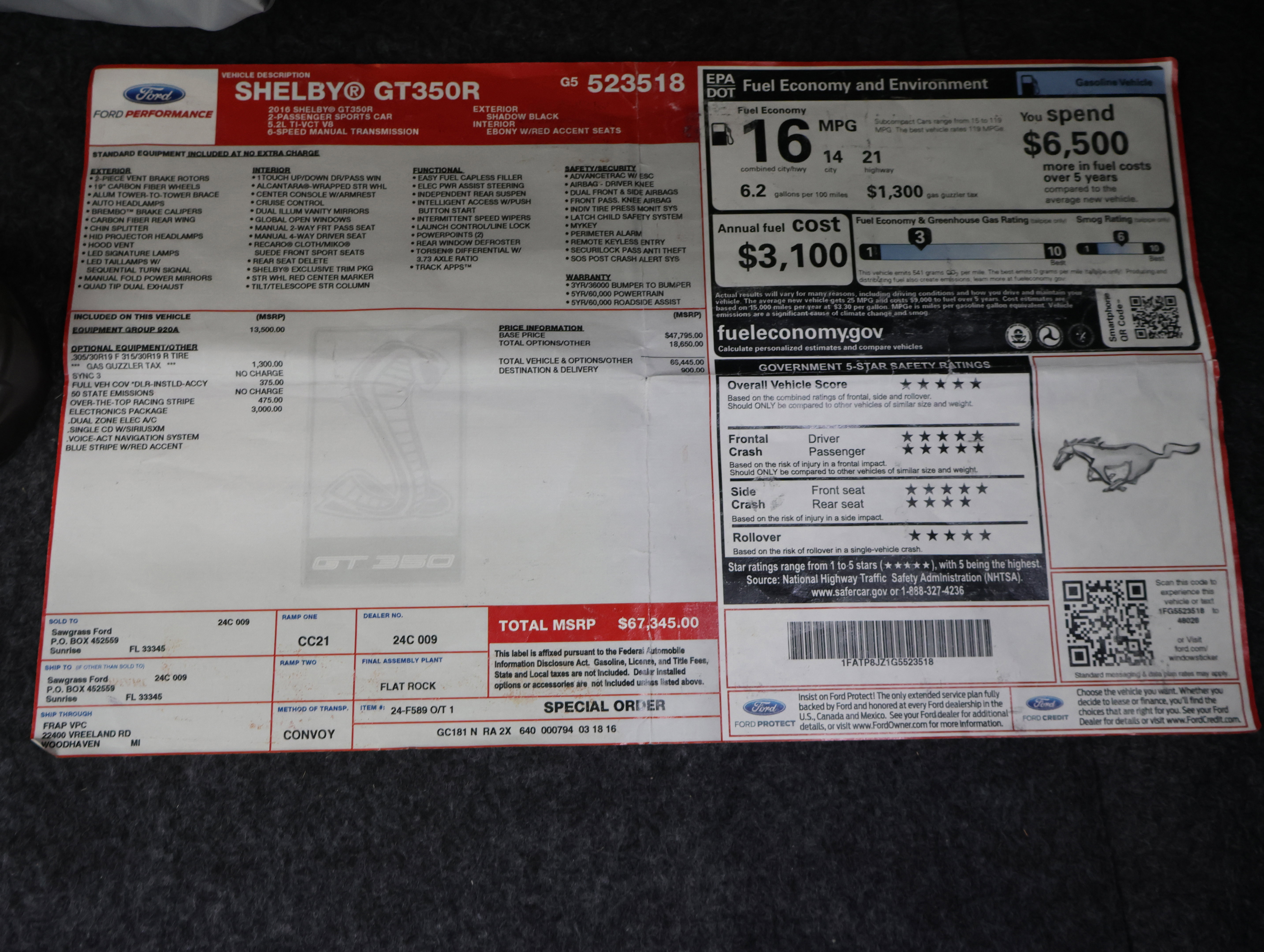 Used 2016 Ford Mustang Shelby GT350R w/ GT350R Equipment Group 920A image 27