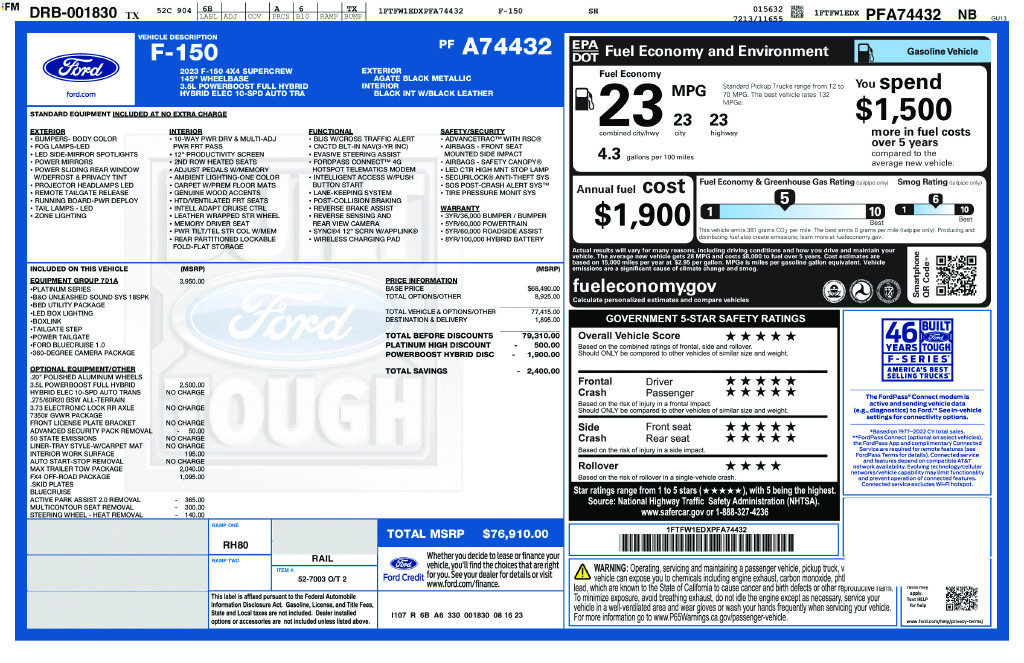 Used 2023 Ford F150 Platinum w/ Equipment Group 701A High AWD/4WD image 35