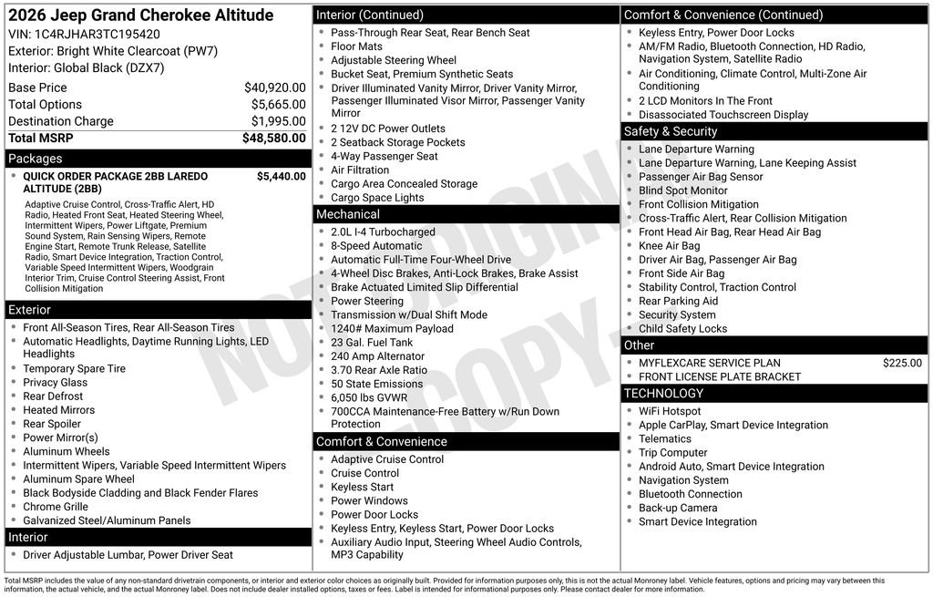 New 2026 Jeep Grand Cherokee Altitude AWD/4WD image 4