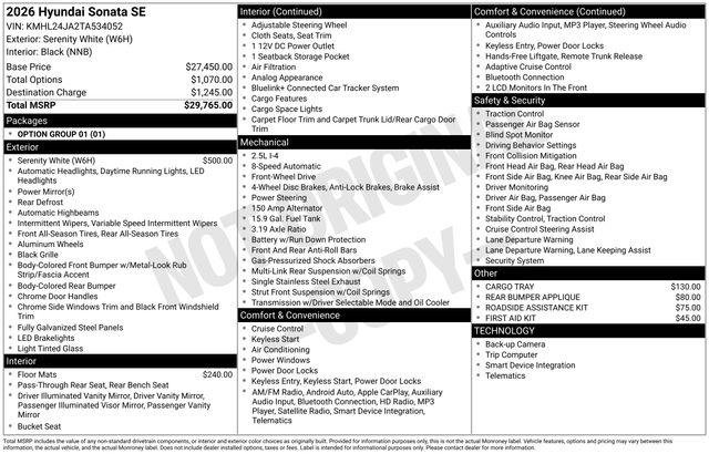 New 2026 Hyundai Sonata SE image 4