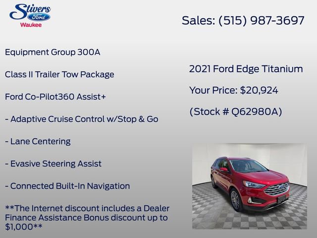 Used 2021 Ford Edge Titanium w/ Class II Trailer Tow Package AWD/4WD image 8