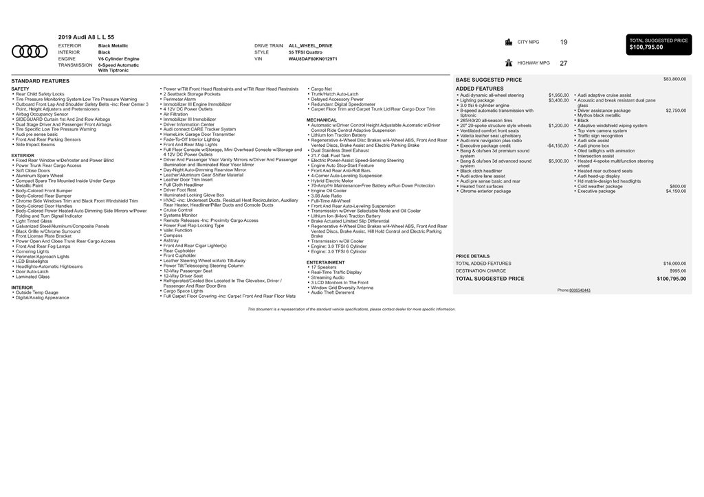 Used 2019 Audi A8 L 3.0T w/ Executive Package image 9