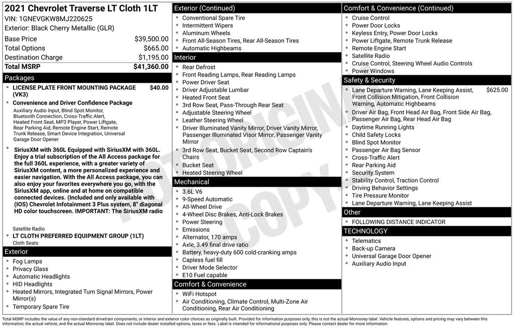 Used 2021 Chevrolet Traverse LT image 39
