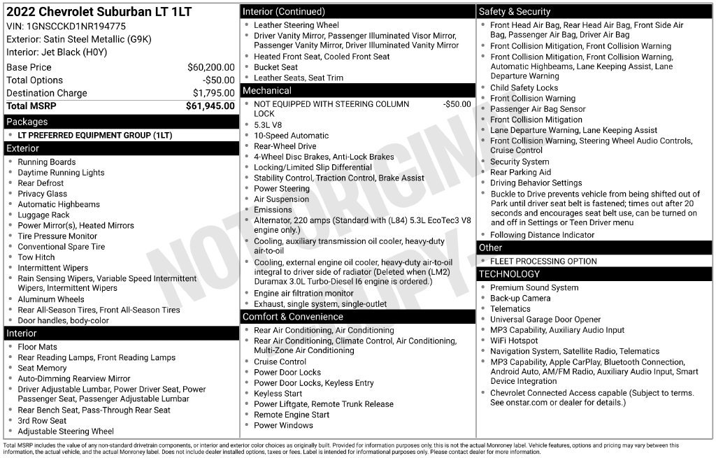 Used 2022 Chevrolet Suburban LT RWD image 9