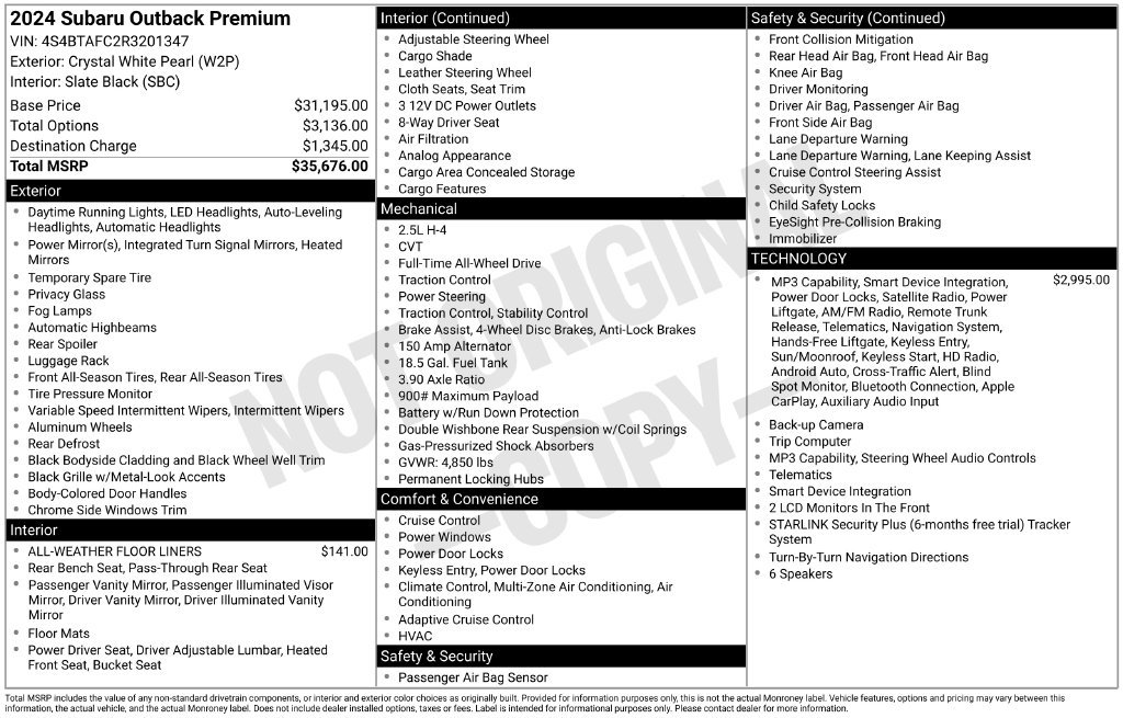 Certified 2024 Subaru Outback Premium AWD/4WD image 7