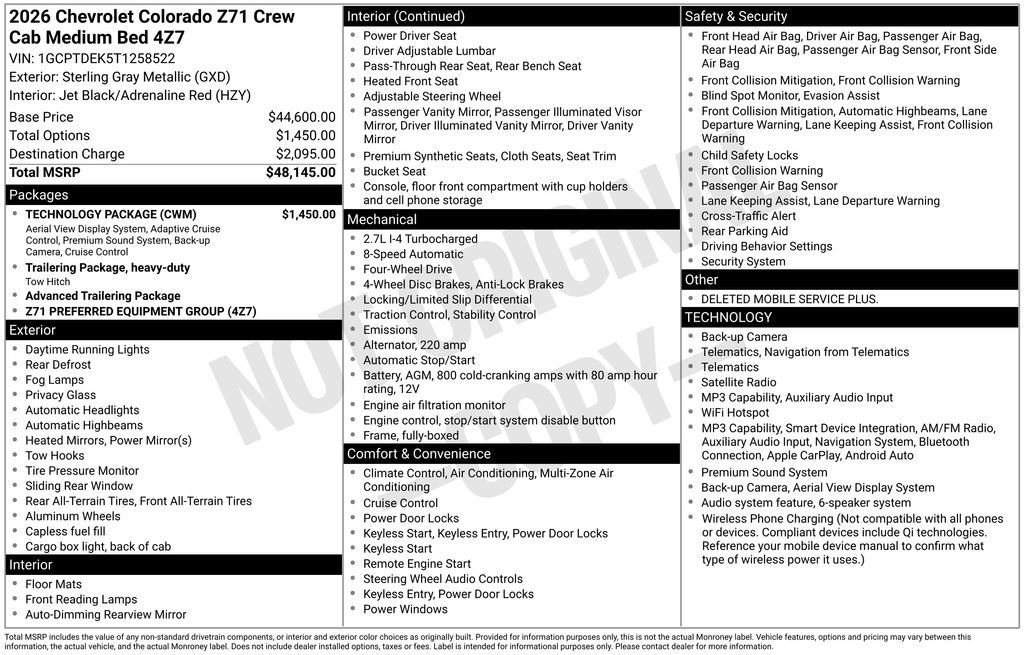 New 2026 Chevrolet Colorado Z71 w/ Technology Package AWD/4WD image 39