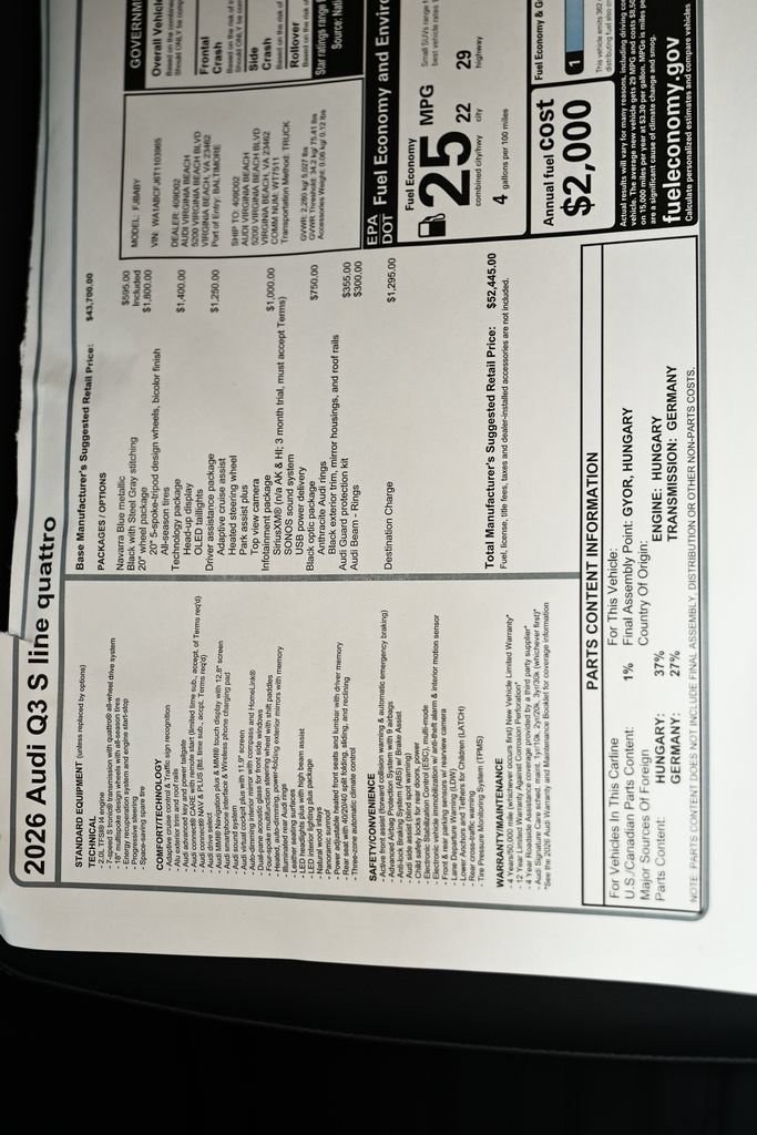 New 2026 Audi Q3 quattro 2.0T AWD/4WD image 25