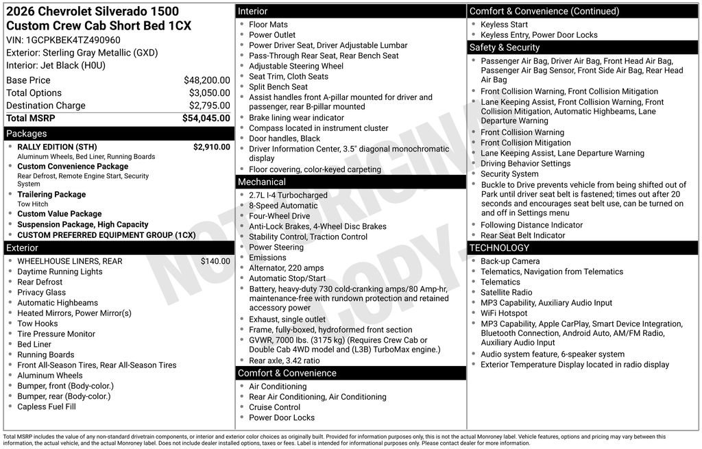 New 2026 Chevrolet Silverado 1500 Custom w/ Rally Edition AWD/4WD image 6