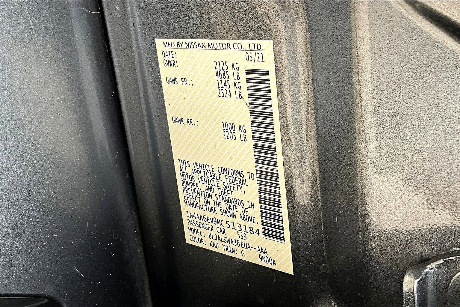 Certified 2021 Nissan Maxima SR w/ Sport Mat Group FWD image 19