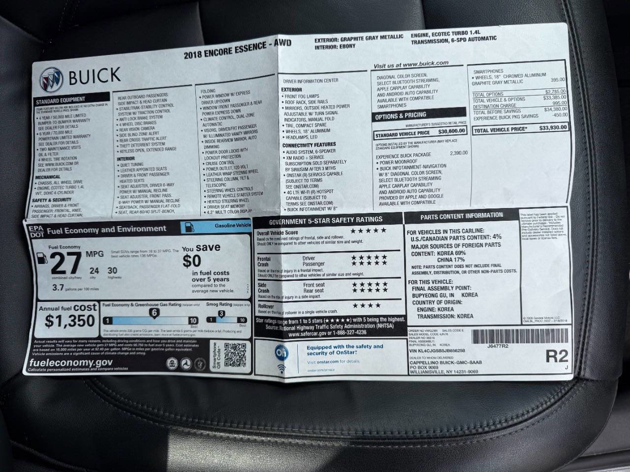 Used 2018 Buick Encore Essence w/ Experience Buick Package AWD/4WD image 33