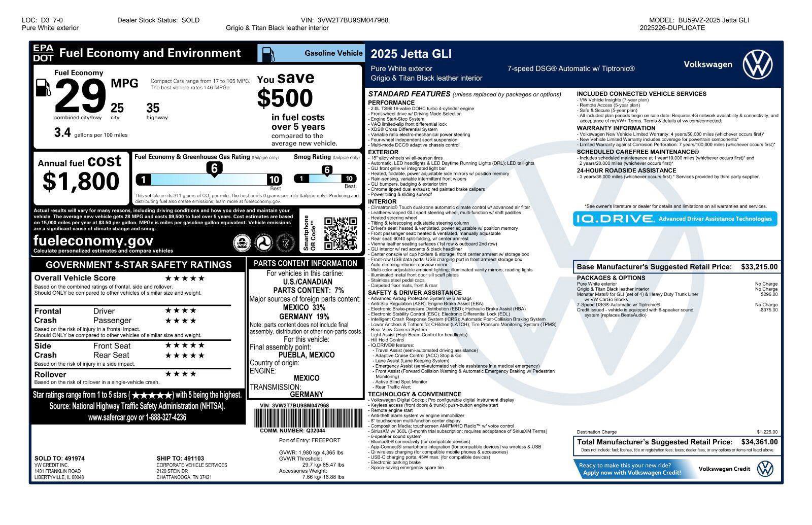 Certified 2025 Volkswagen Jetta GLI Autobahn FWD image 44