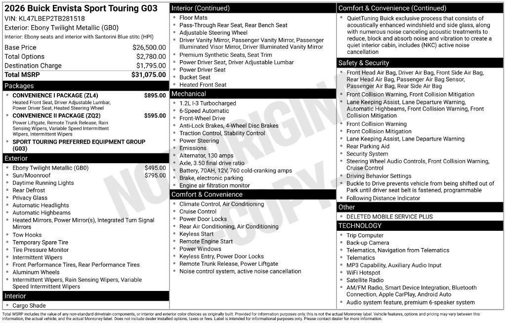 New 2026 Buick Envista Sport Touring w/ Convenience I Package FWD image 1