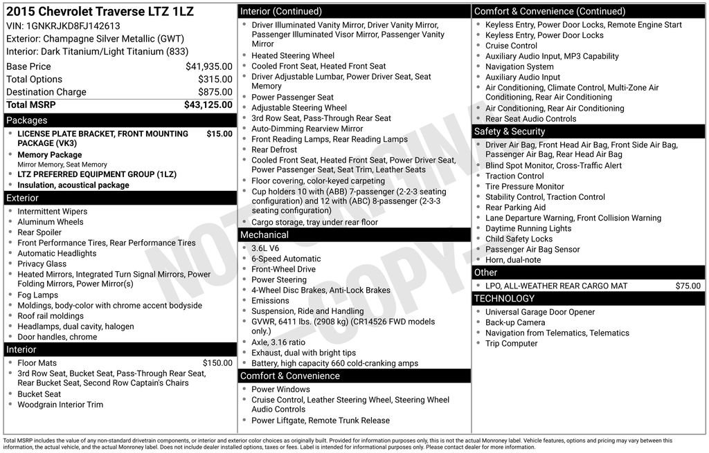 Used 2015 Chevrolet Traverse LTZ FWD image 8