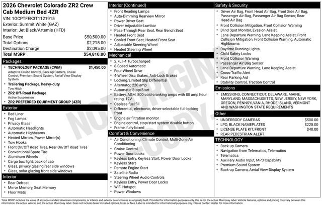 New 2026 Chevrolet Colorado ZR2 w/ Technology Package image 6