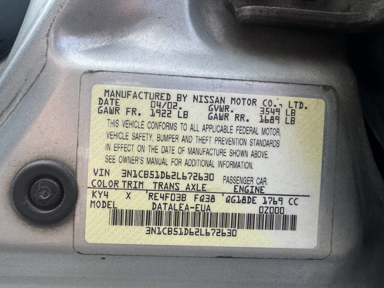 Used 2002 Nissan Sentra GXE FWD image 13