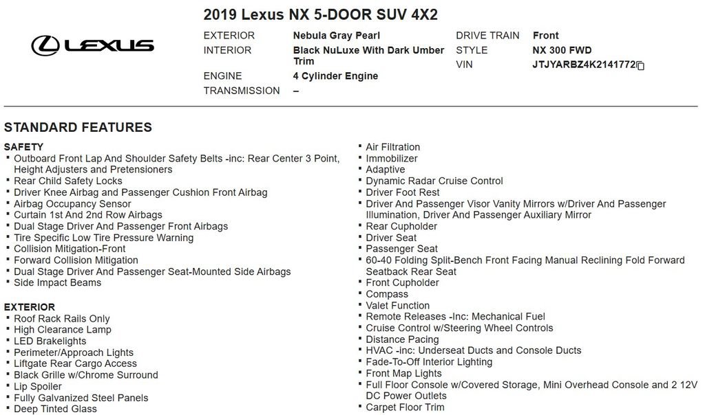 Used 2019 Lexus NX 300 FWD w/ Comfort Package image 18