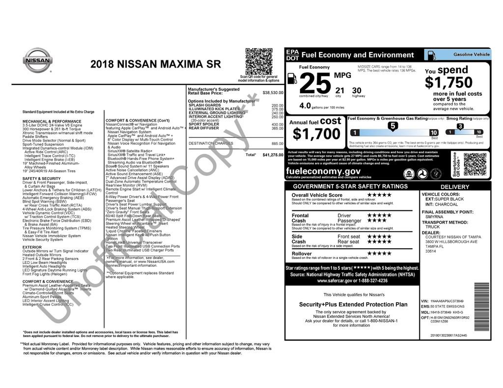 Used 2018 Nissan Maxima SR w/ Interior Lighting Package image 23