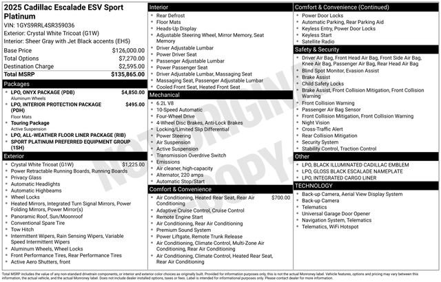 Used 2025 Cadillac Escalade ESV Sport Platinum w/ LPO, ONYX Package AWD/4WD image 35