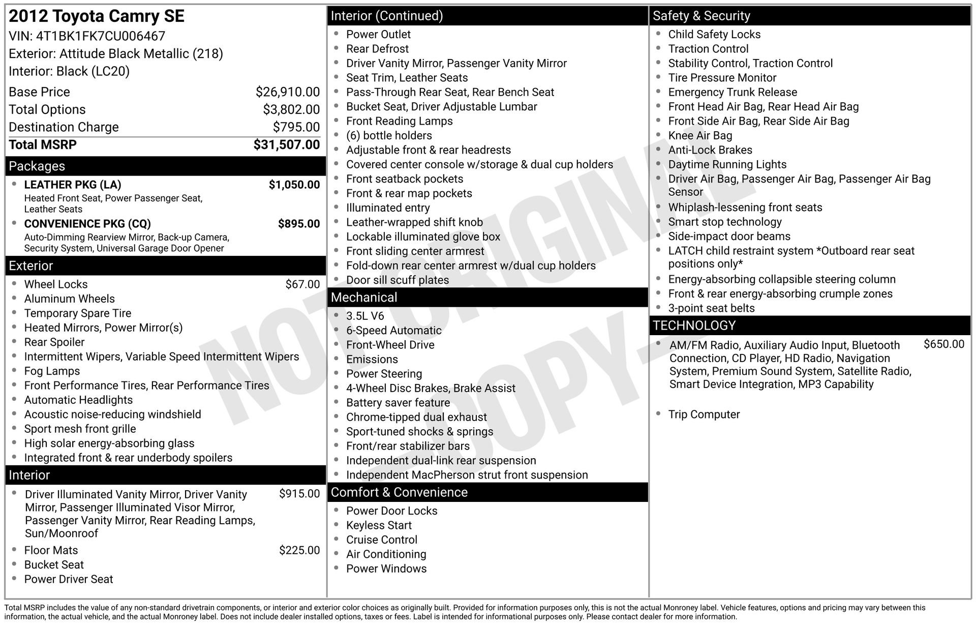 Used 2012 Toyota Camry SE w/ Leather Pkg FWD image 5
