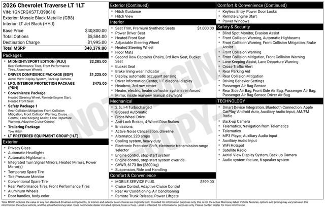 New 2026 Chevrolet Traverse LT w/ Midnight/Sport Edition FWD image 4